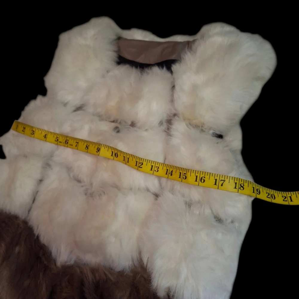 Faux-Fur Vest Multicolor Patchwork  Faux-Leather Panel Women Size Medium - Picture 13 of 16